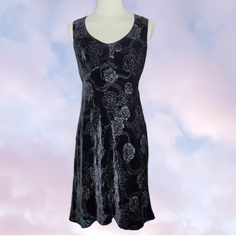 Ann Taylor LOFT Black Silk Blend Burnout Velvet Floral Dress Victorian Womens 2P
